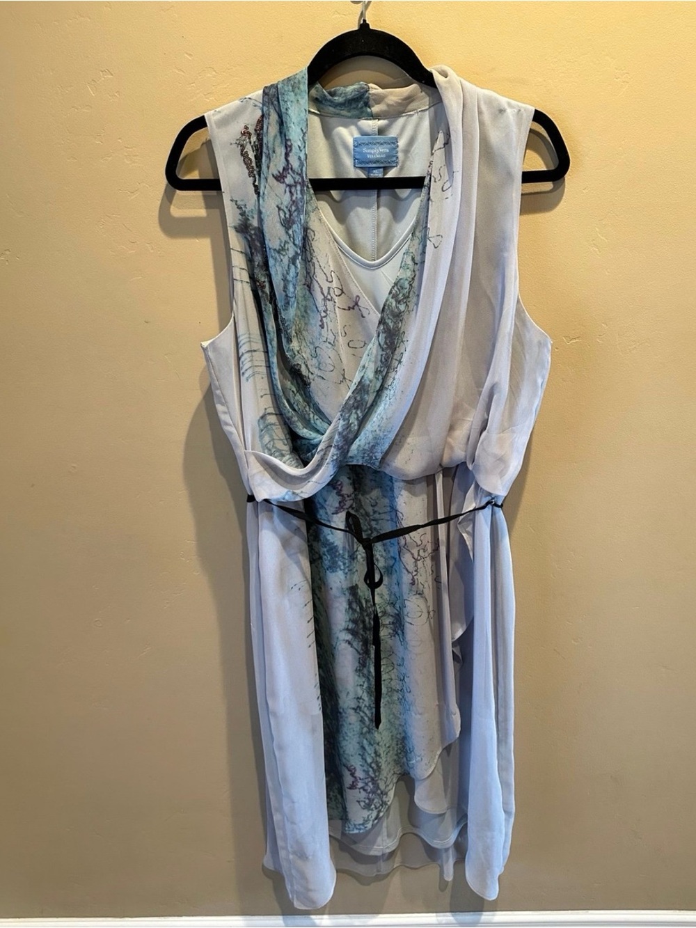 Simply Vera Wang Sleeveless Chiffon Dress XL Blue Gray Draped